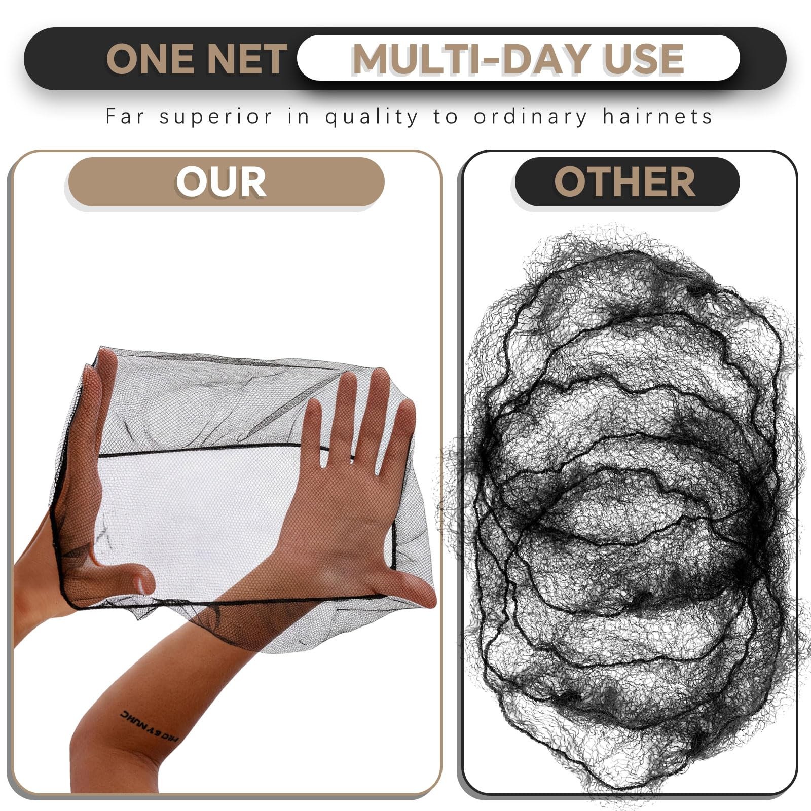 50 Pack Reusable Hair Nets 24″, Black Nylon Mesh for Food Service & Cooking, …