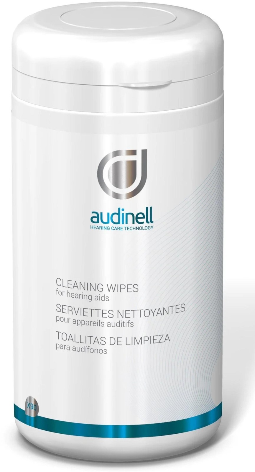 10 x audinell 90 pieces cleaning wipes in the dispenser for hearing aids