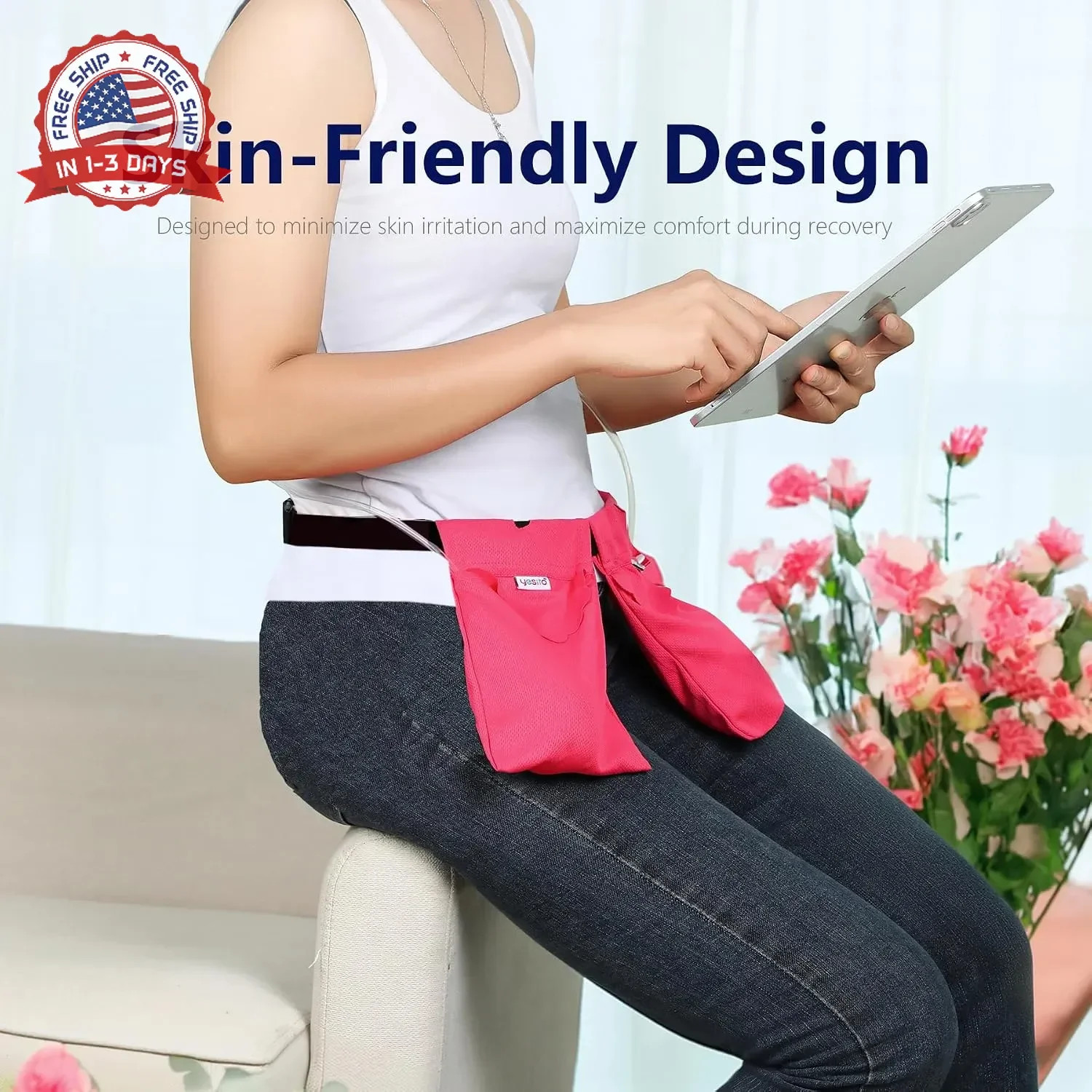 Mastectomy Drainage Pouch and Shower Support, Pink | Adjustable, Comfort
