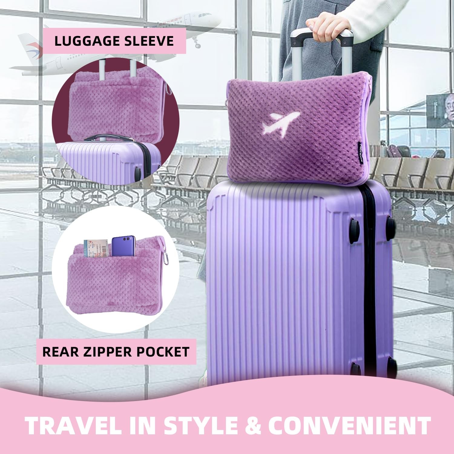 Nenolix 3 in 1 Travel Blanket Pillow Set – 350 GSM Thick Large, Violet