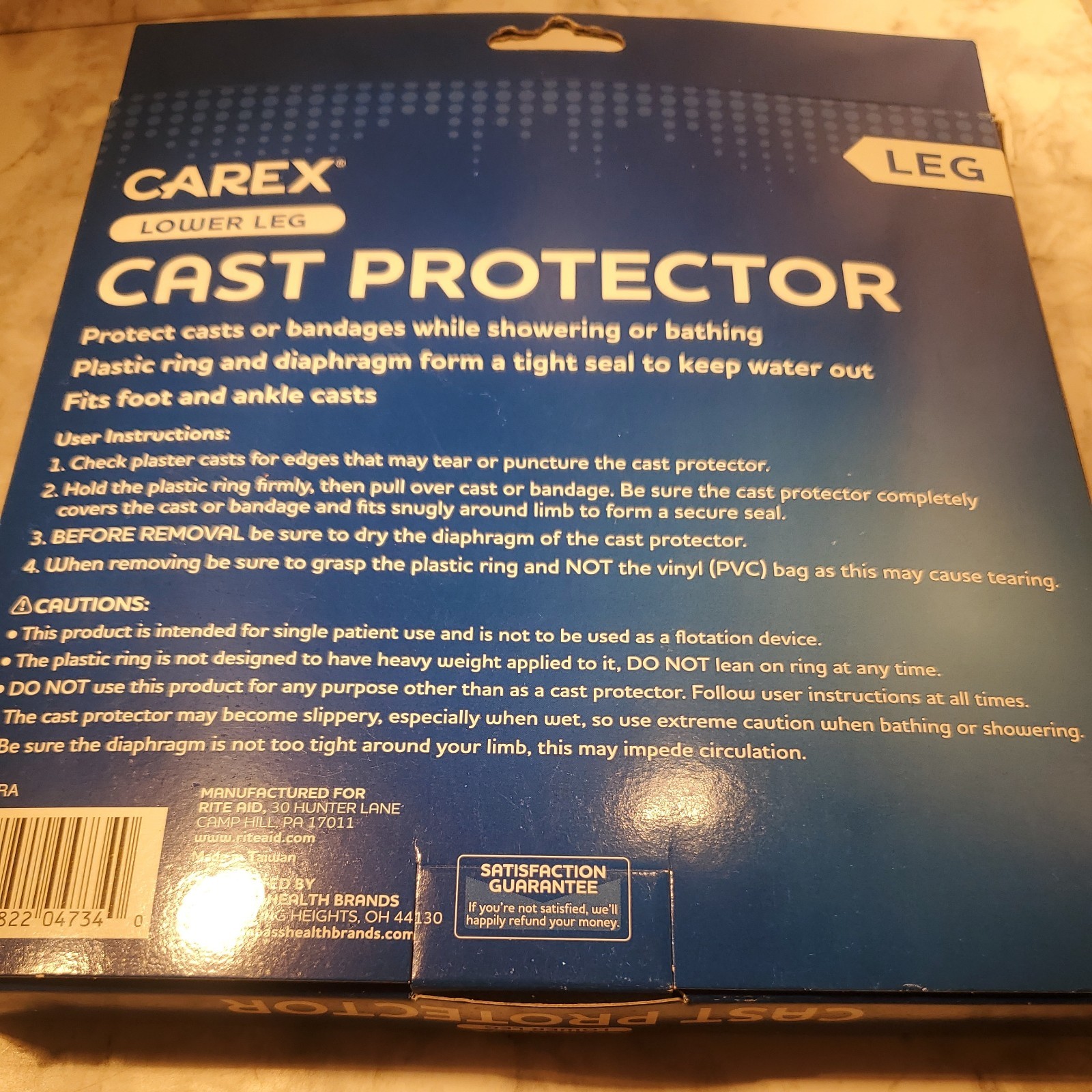Carex Cast Protector Lower Leg & Foot Reusable Tight Seal Ring Latex Free 23″ L