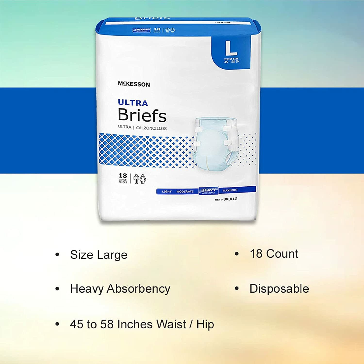 McKesson Ultra Adult Incontinent Brief, Large 45” – 58” Heavy Abs – Bag/18