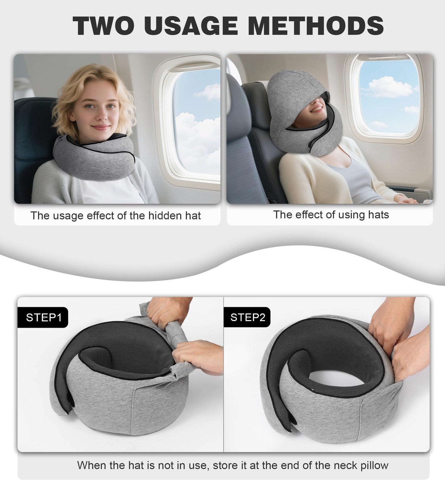 Travel Neck Pillow, Newly Upgraded Hooded Uniform code, Light Grey