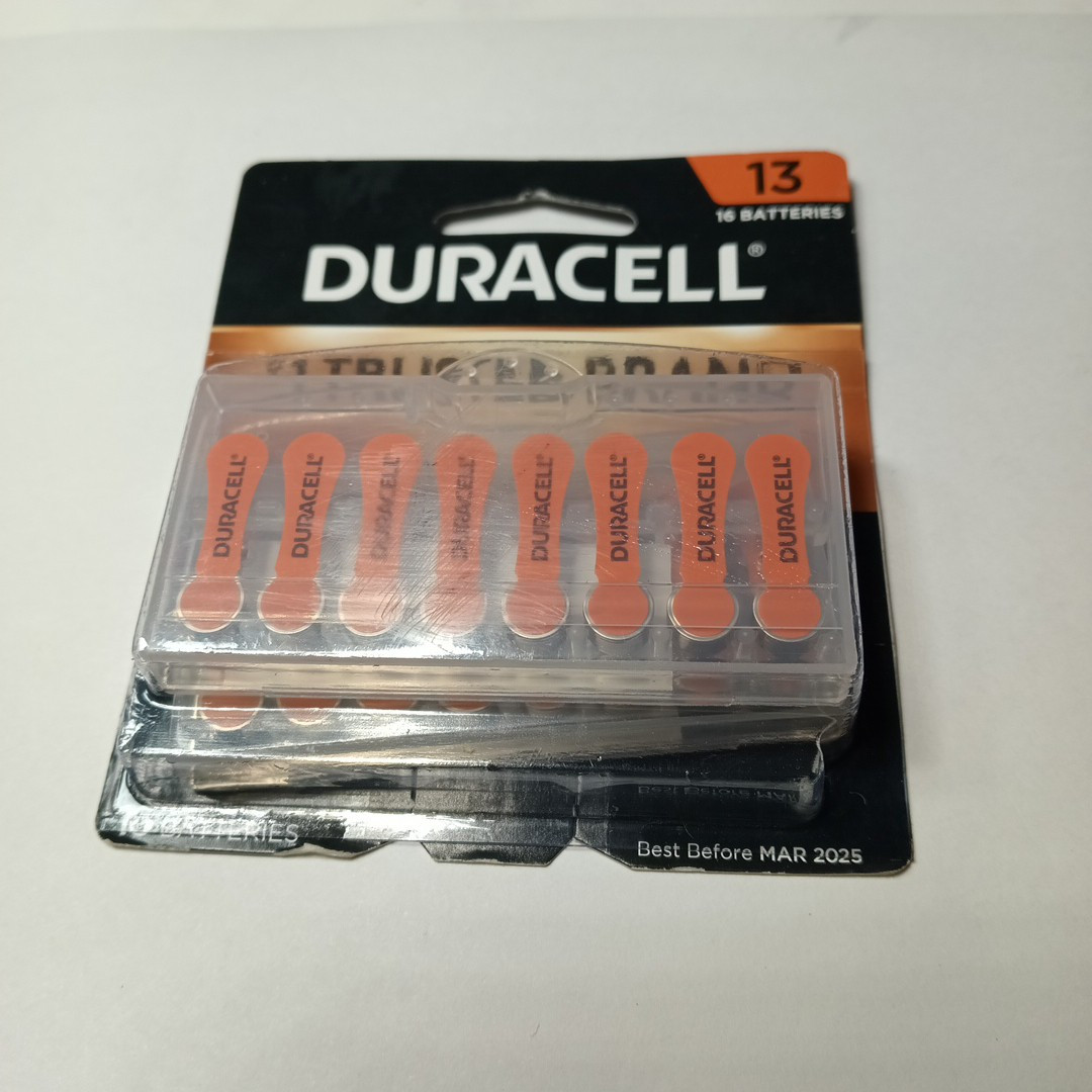 NEW Pack of (16) Duracell Hearing Aid Batteries Size 13 Orange EasyTab DA13B16ZM