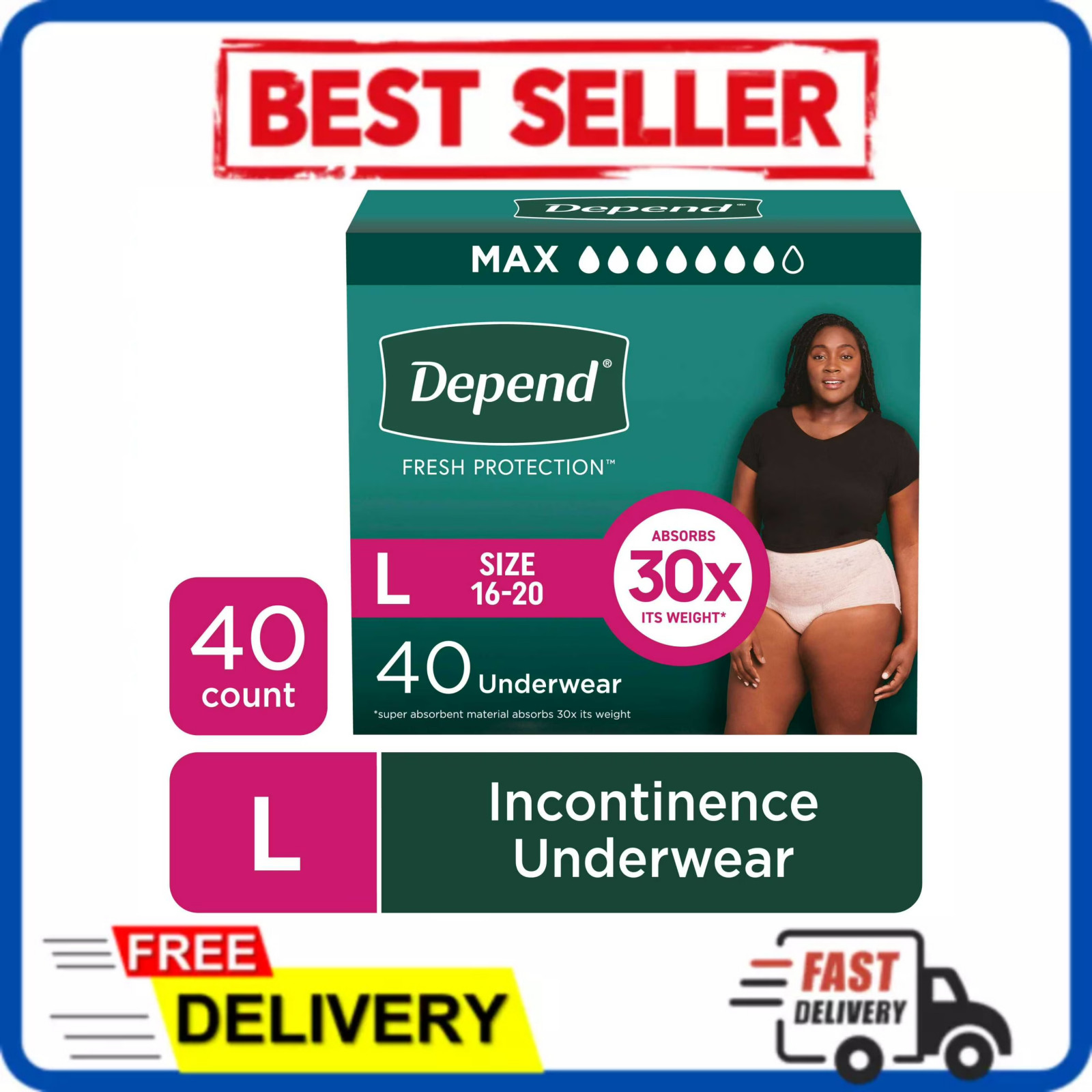 Depend Fresh Protection Incontinence Underwear Women Large L 40 Count Diapers