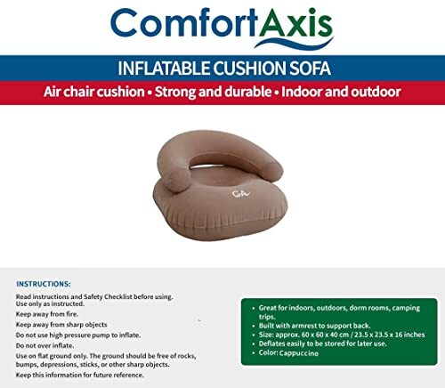 Comfort Axis Indoor/Outdoor Inflatable Lounge Chair, Perfect for Kids Rooms