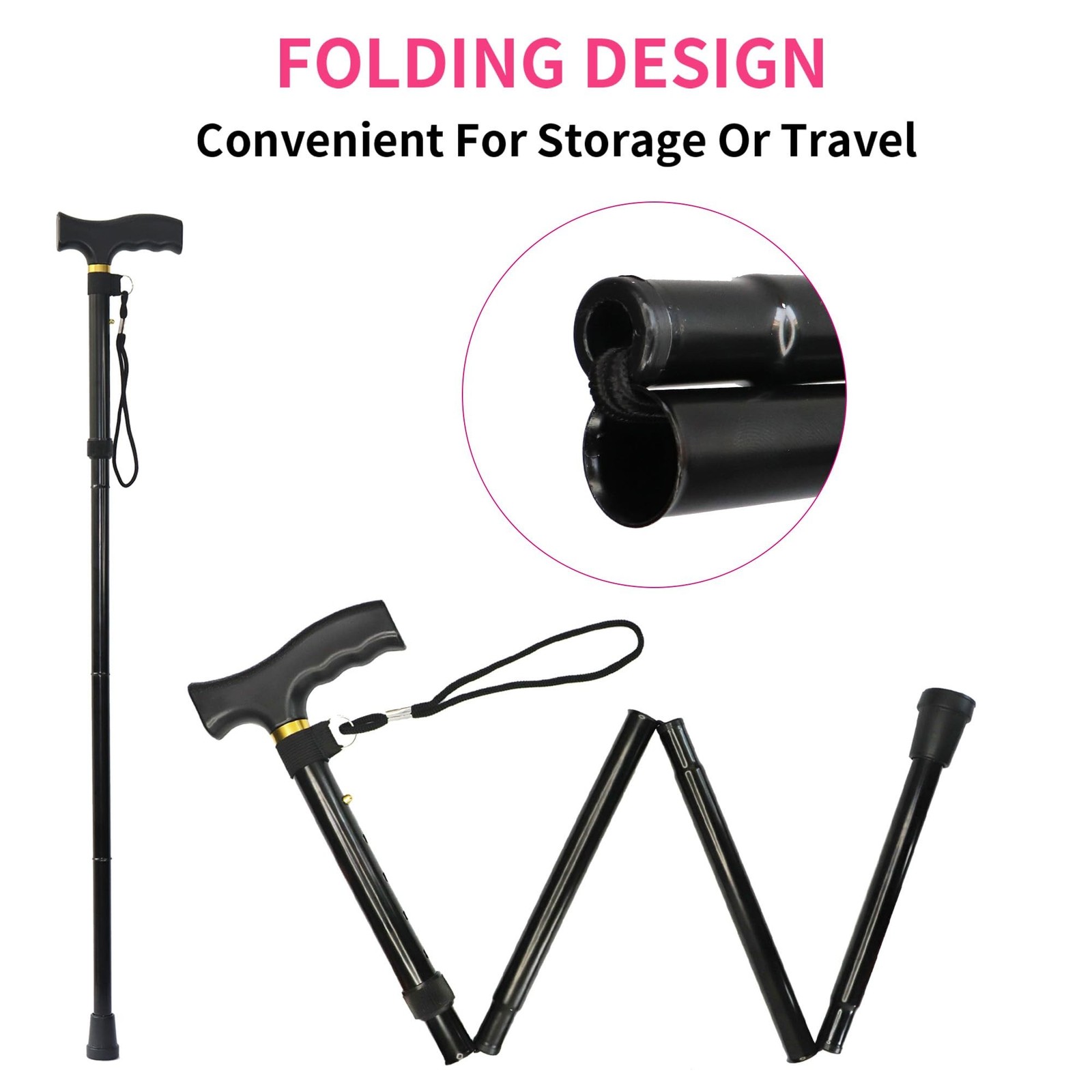Folding Cane, 5-Level Adjustable Height Lightweight Portable Foldable Walking…