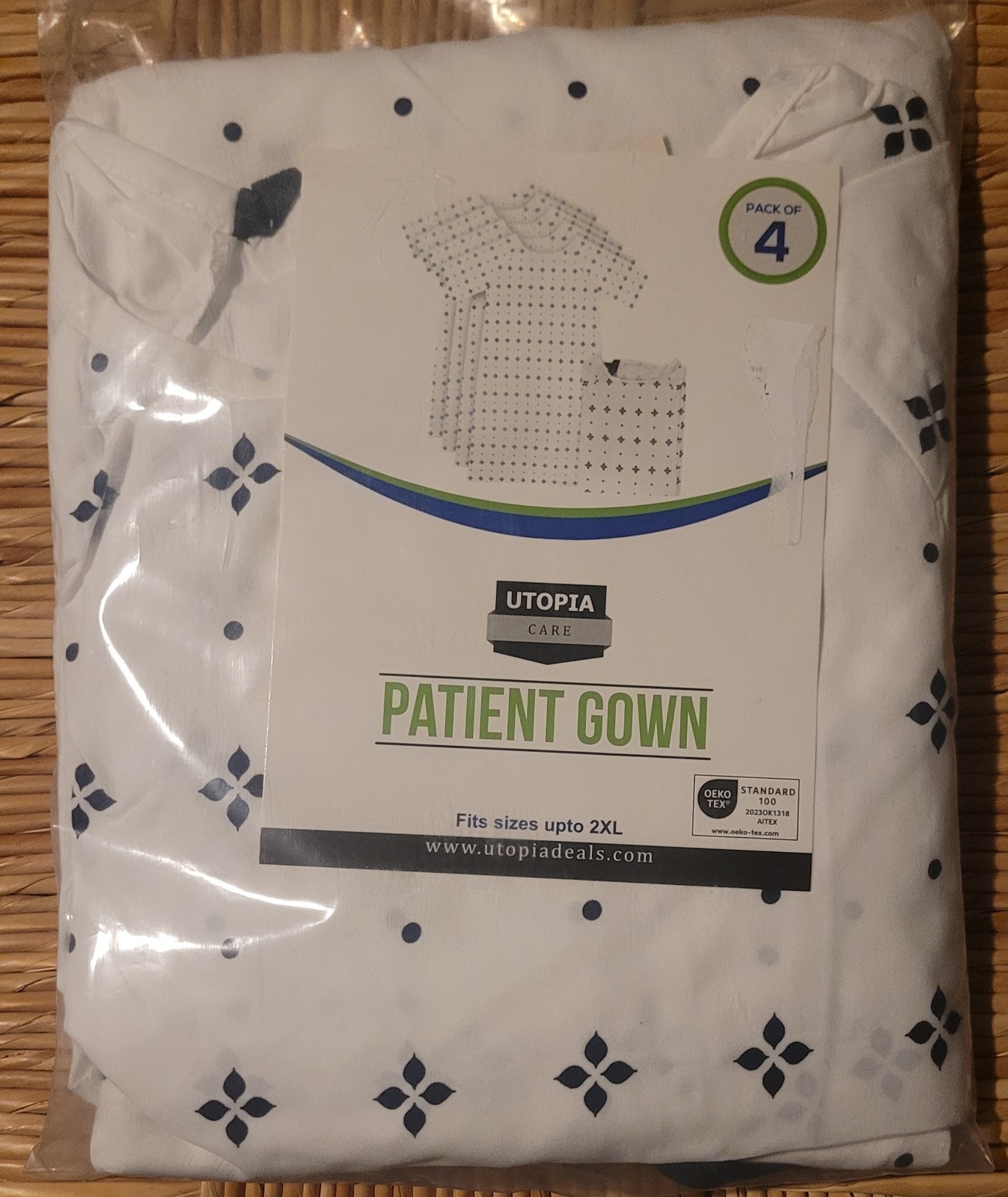 Utopia Care Patient Hospital Gowns Up To 2XL, New, Unisex, Blue Star Design