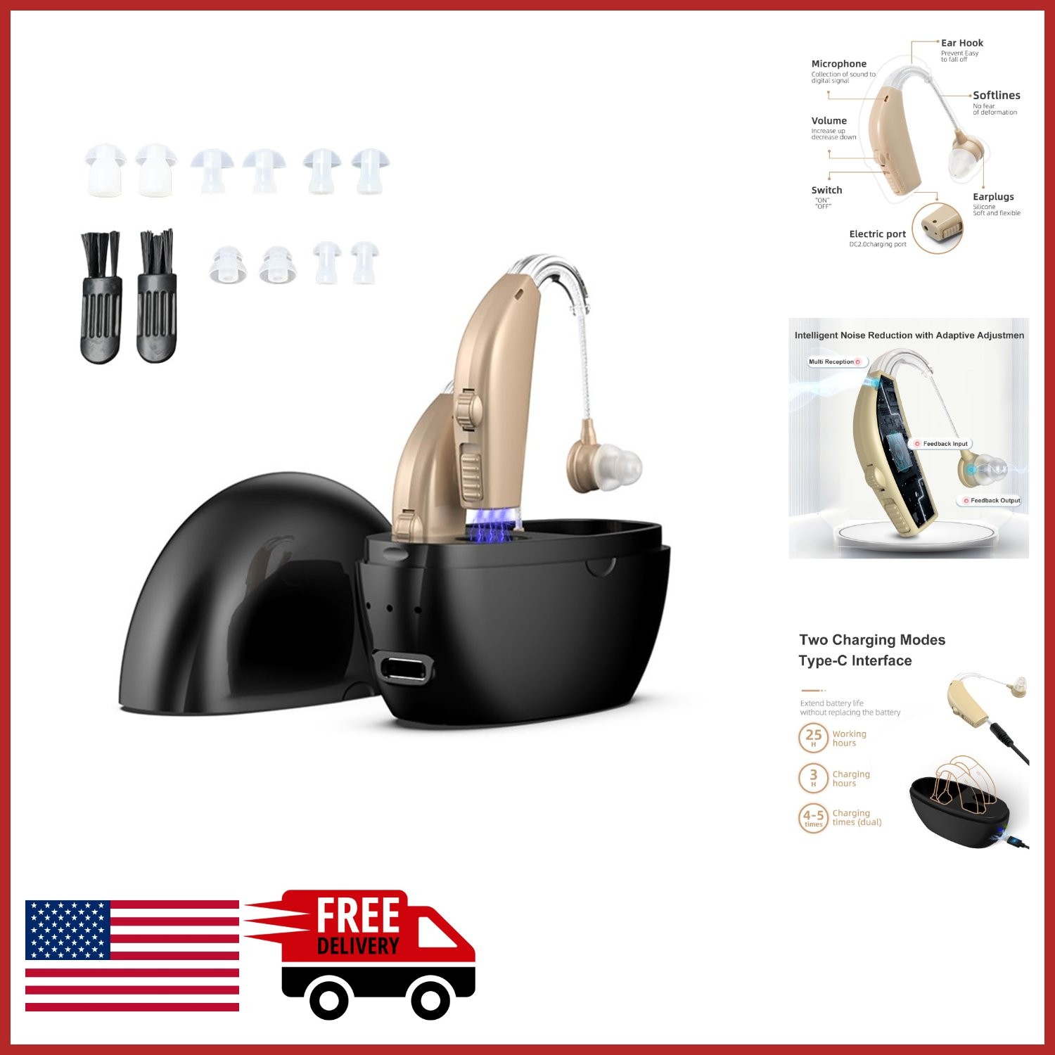 Behind-The-Ear Hearing Amplifier for Severe Hearing Loss with Noise Cancellation