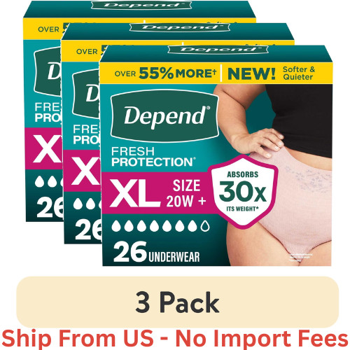 Depend Fresh Protection Incontinence Underwear for Women, Adult Diapers,XL, 78Ct