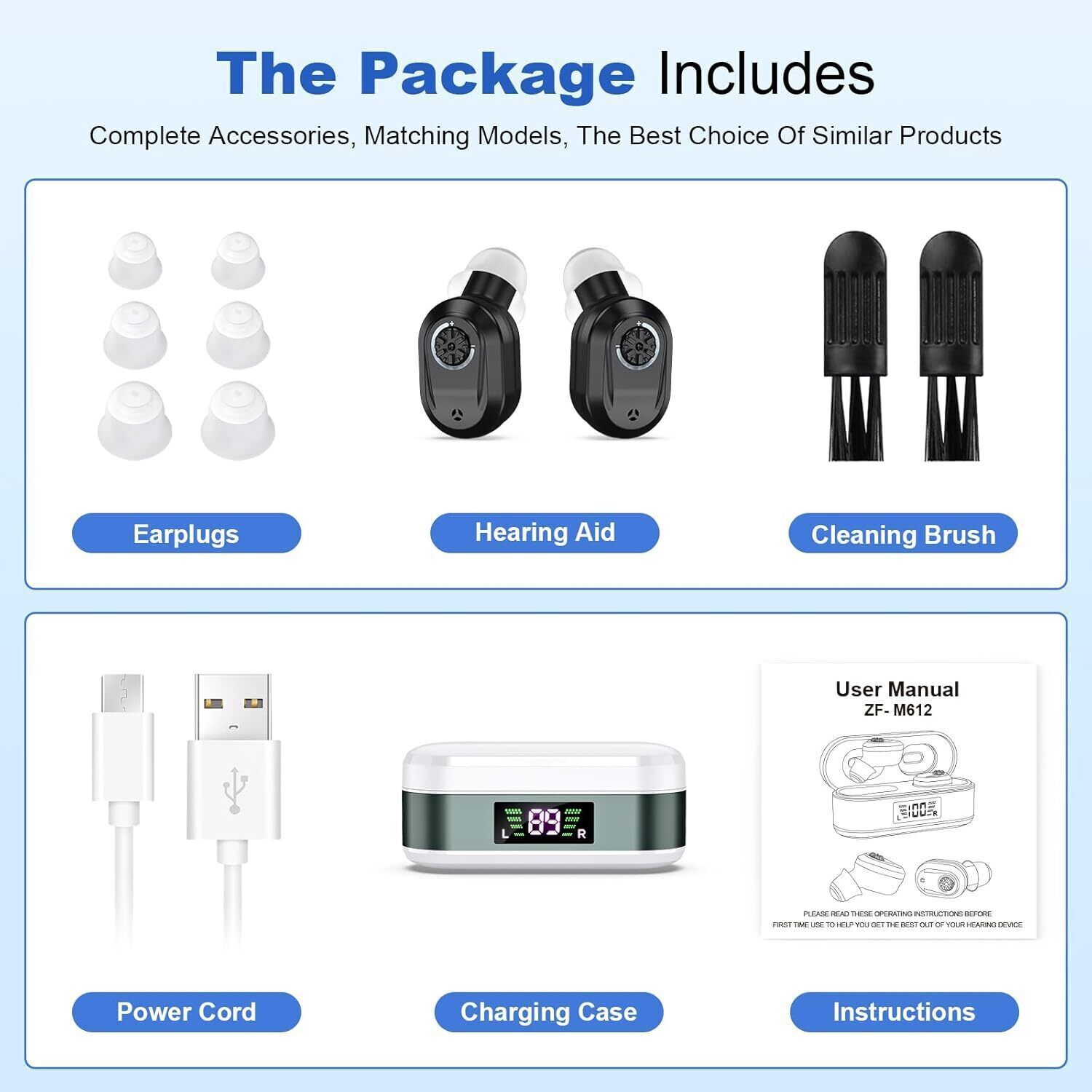1 Pair Rechargeable Digital Hearing Aids In-Ear Invisible Sound Voice Amplifier