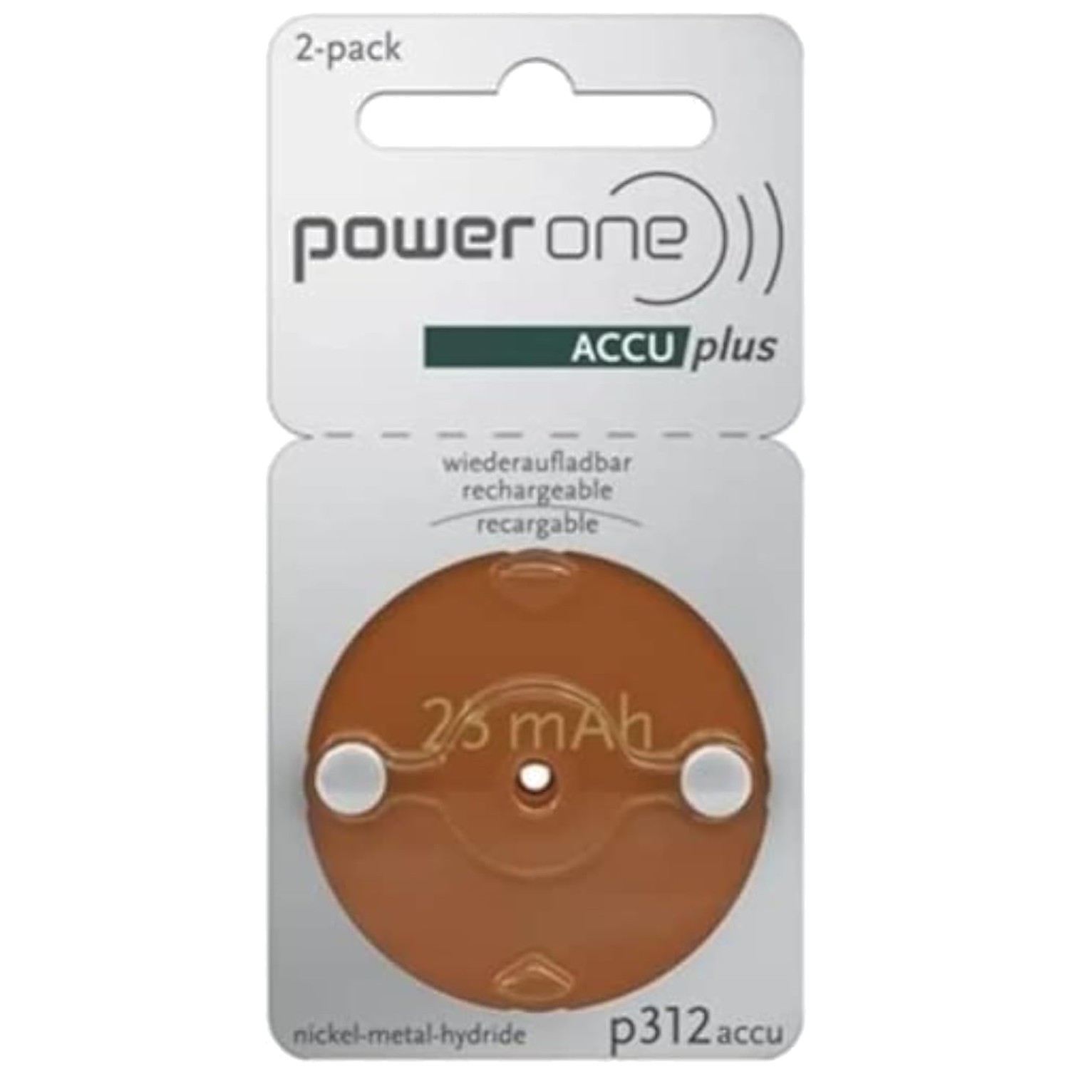 Powerone 312 Rechargeable Hearing Aid Batteries, Pack of 2