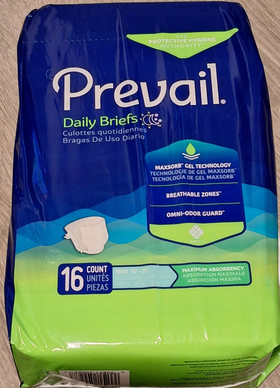 2 PACK Prevail Daily Briefs Maximum Absorbency Youth 15”-22” 16ct (32ct total)