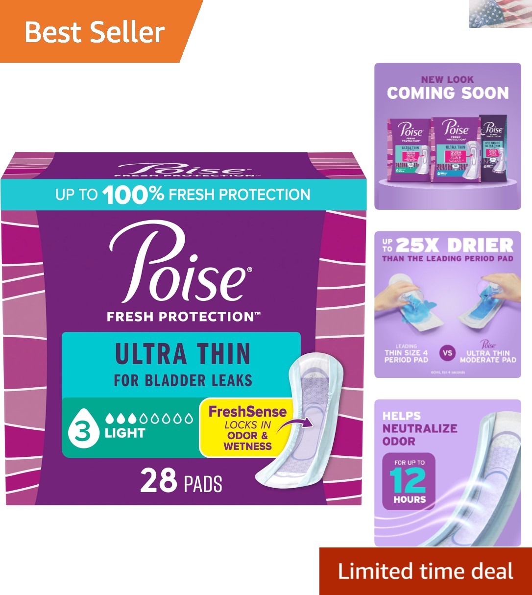 Regular Length Ultra Thin Incontinence Pads – 28 Count with Leak-Block Design