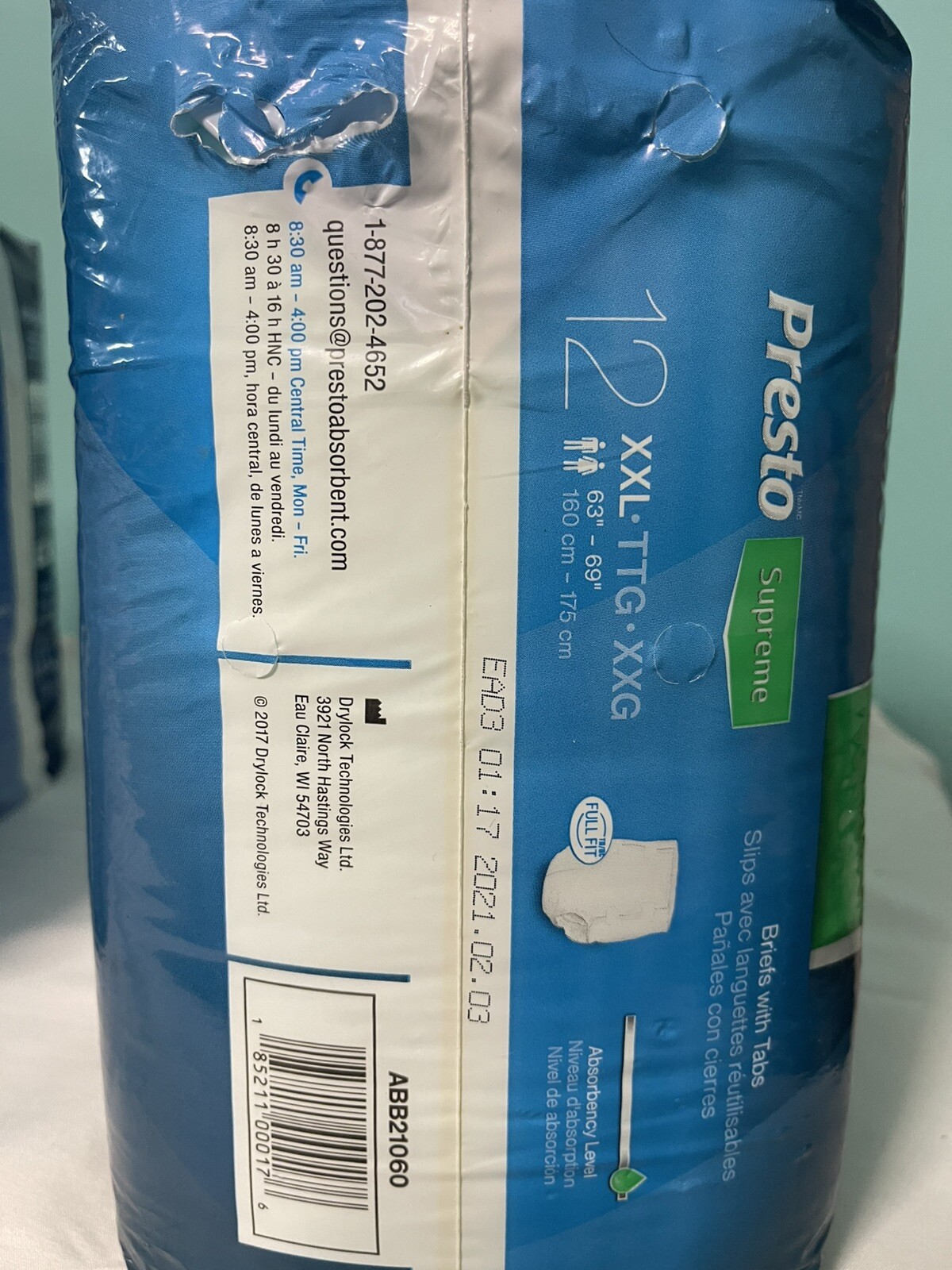 Presto Supreme Protective Underwear with FlexRight, XXL, White, Pack of 12