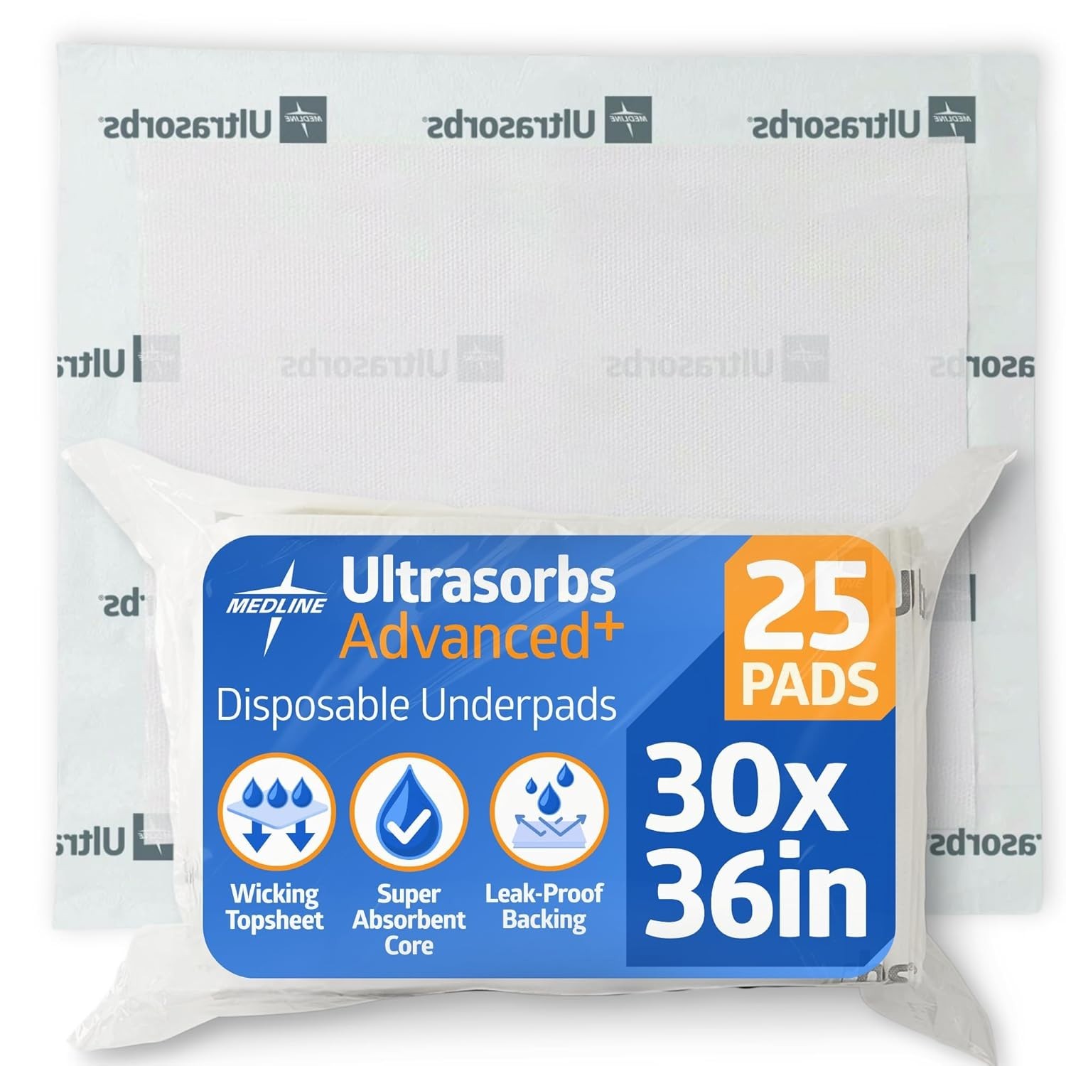 Medline Ultrasorbs Drypads 30″ x 36″ 25 Count Super Absorbent Disposable 10 Time