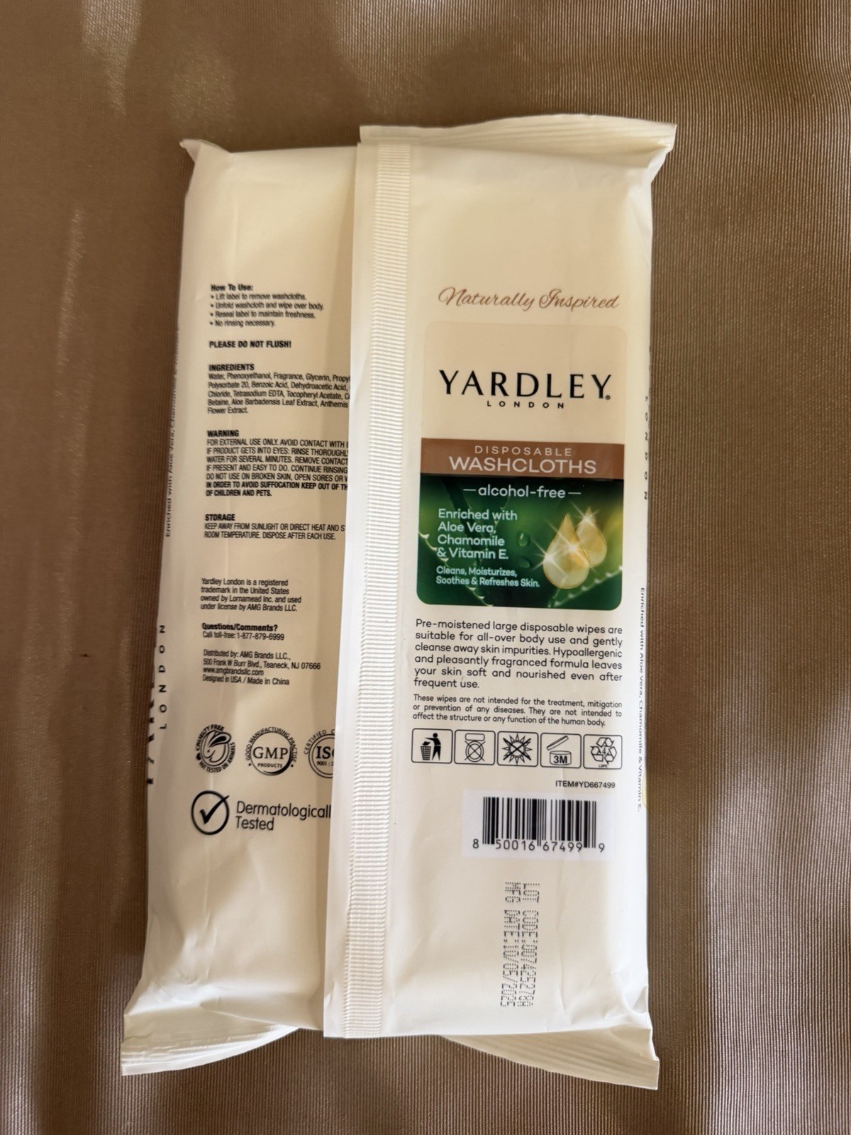 Yardley London Disposable Washcloths 18ct Large Wipes Aloe Chamomile Vitamin E