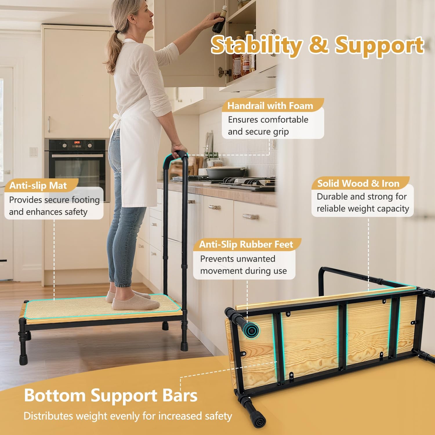Bed Step Stool with Adjustable Handle for Elderly, Medical Step Stool for Bed…