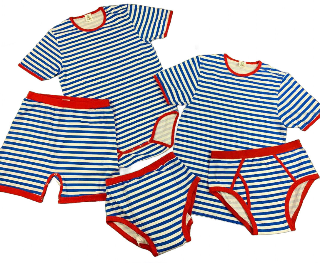 Adult snap crotch shorts Blue and White baby stripe pockets