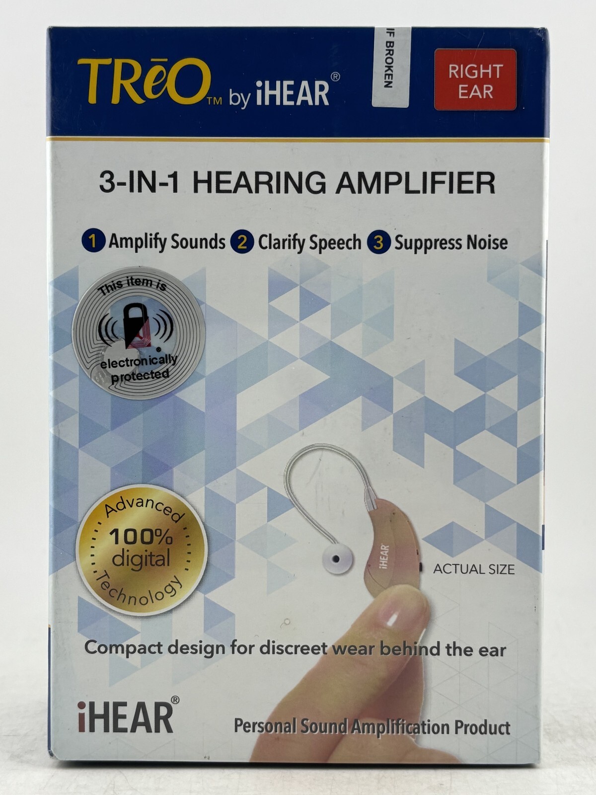 TReO by iHEAR 3-in-1 HEARING AMPLIFIER Amplify Sound RIGHT EAR Sealed Fast Ship