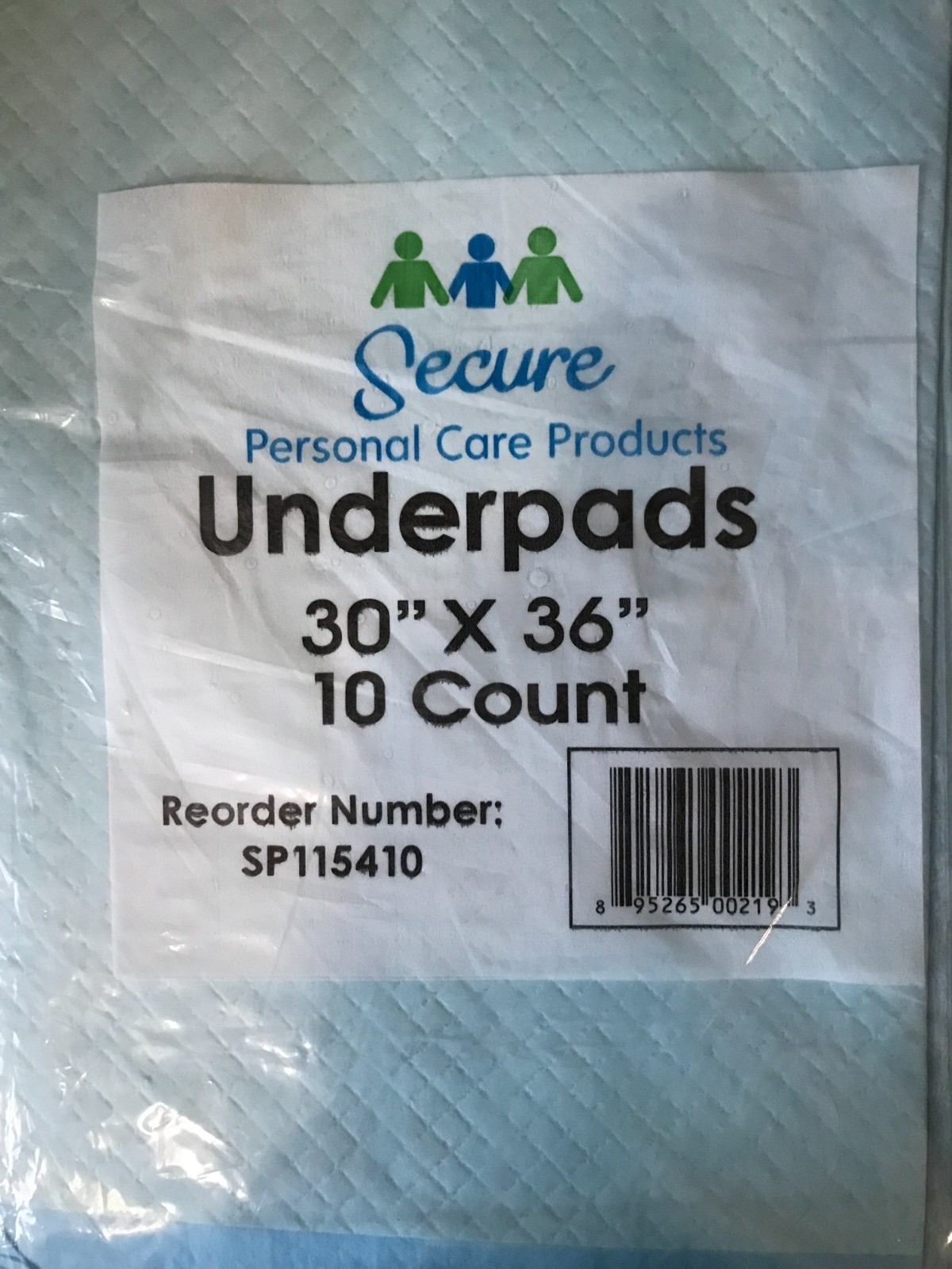 Secure underpads 30×36 breathable materials, light blue. Product on unopen box