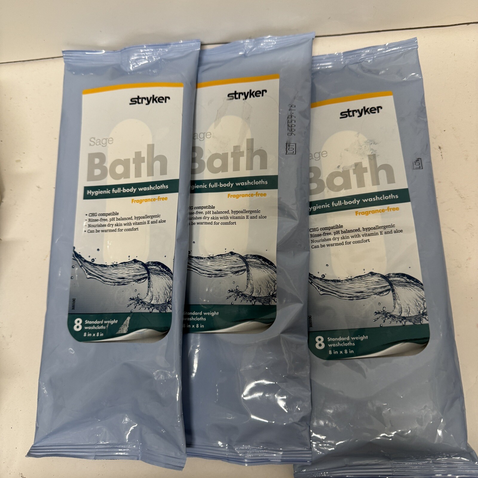Stryker Sage Comfort Bath Cleansing Washcloths 3 Pack