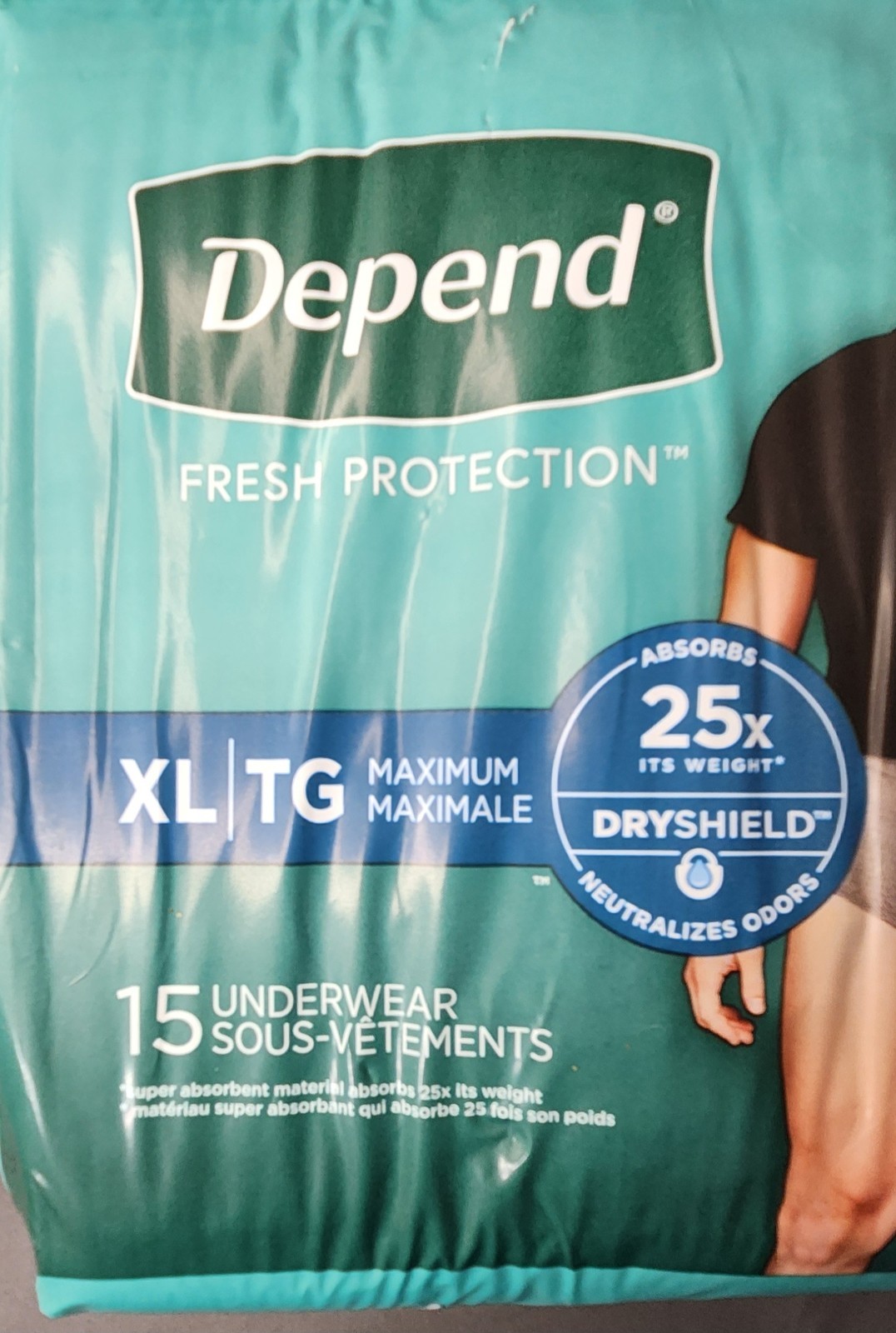 XL Depends Men Incontinence Underwear Disposable -45 CT Bundle (3 Packs of 15)