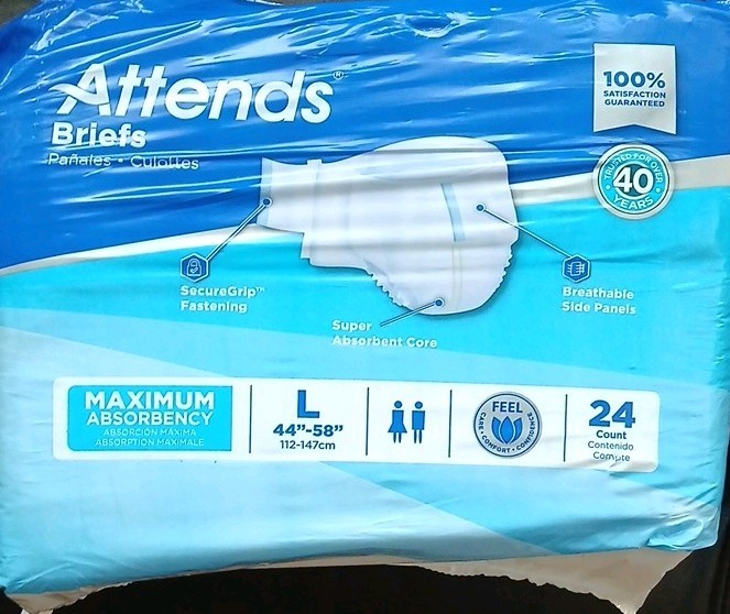 Attends Maximum Absorbency Incontinence Briefs Size L 44-58 in 24 Ct