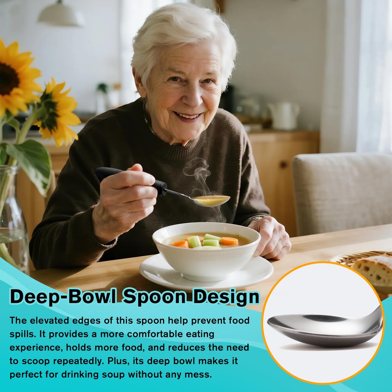 AuntyFey 4Pcs Weighted Adaptive Utensils, 45°Angled Parkinsons Utensils Black