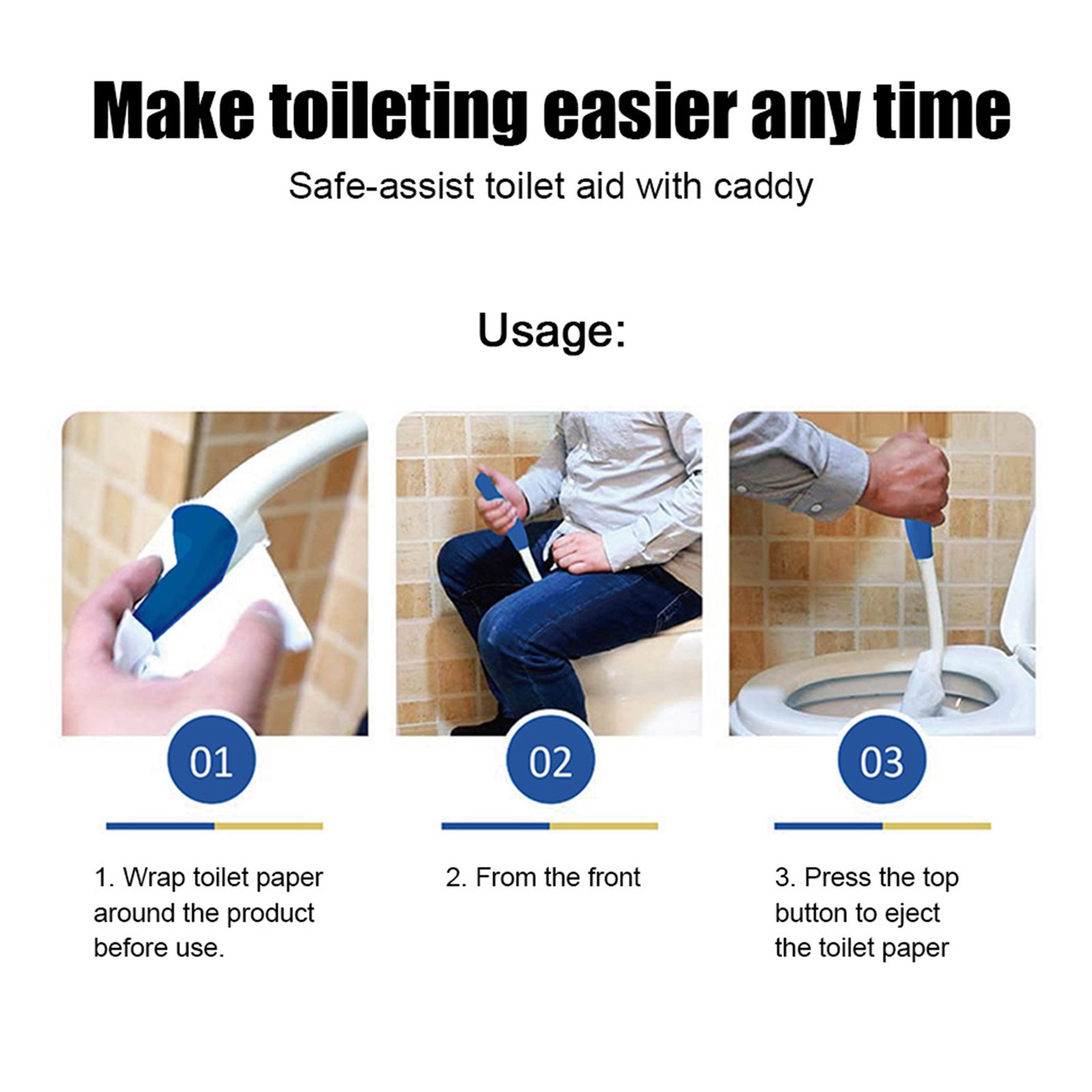 Foldable Long Toilet Tissue Grip Assist Holder Self Wipe Aid For Elderly