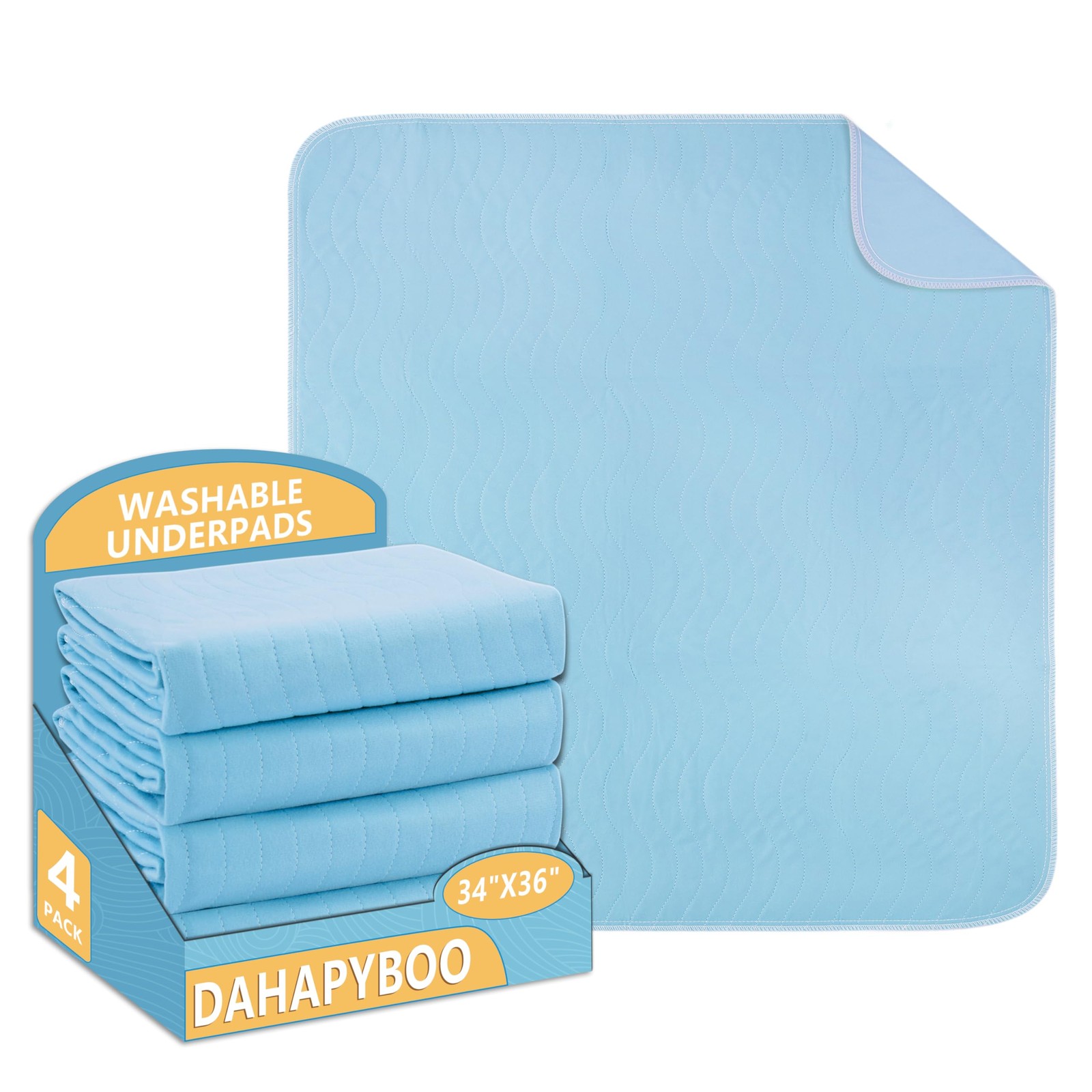 4 Pack Washable Underpads 34×36 Incontinence Bed Pads, Heavy Absorbency Reusable