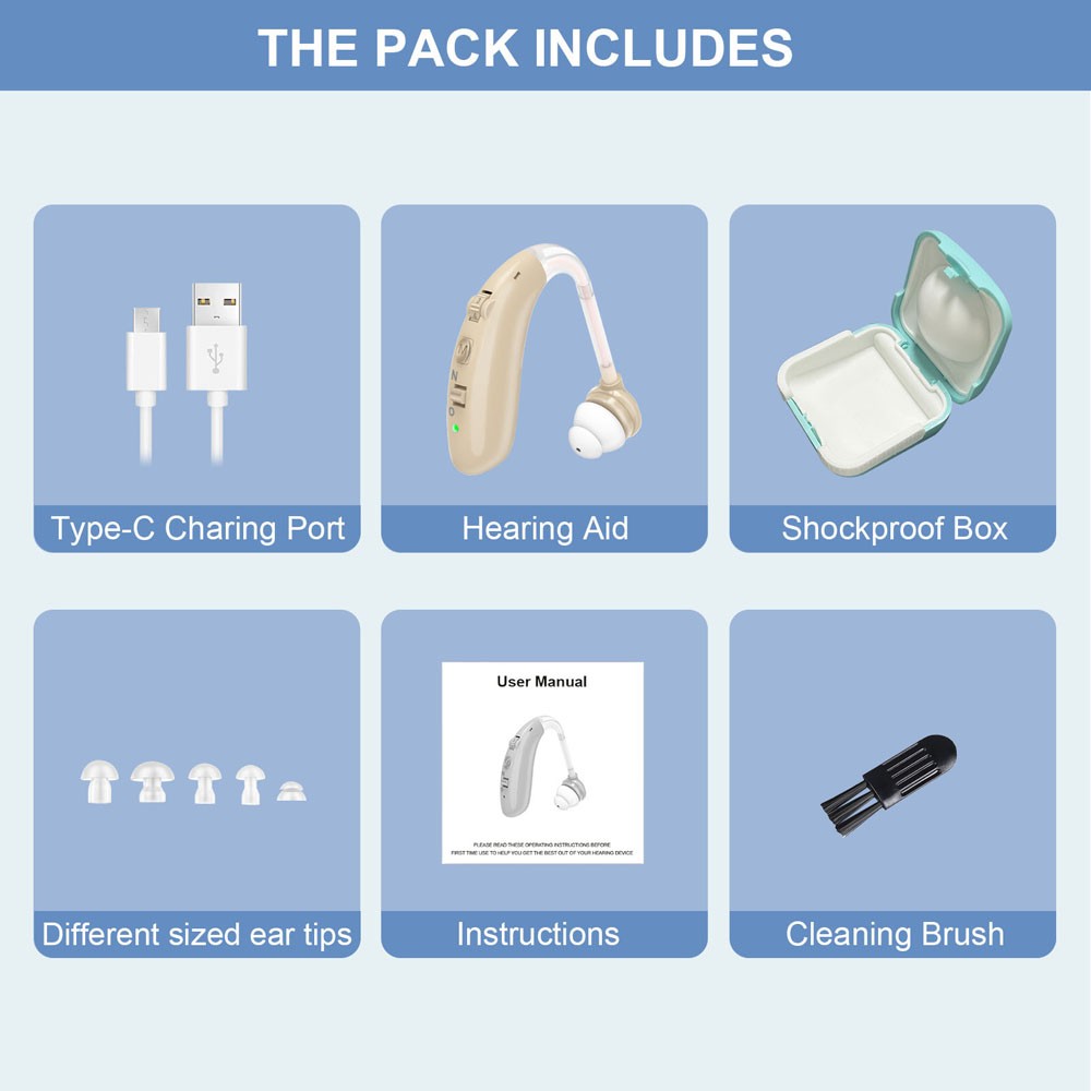 1Pair Hearing Aids for Seniors Rechargeable w/ Noise Canceling Hearing Amplifier