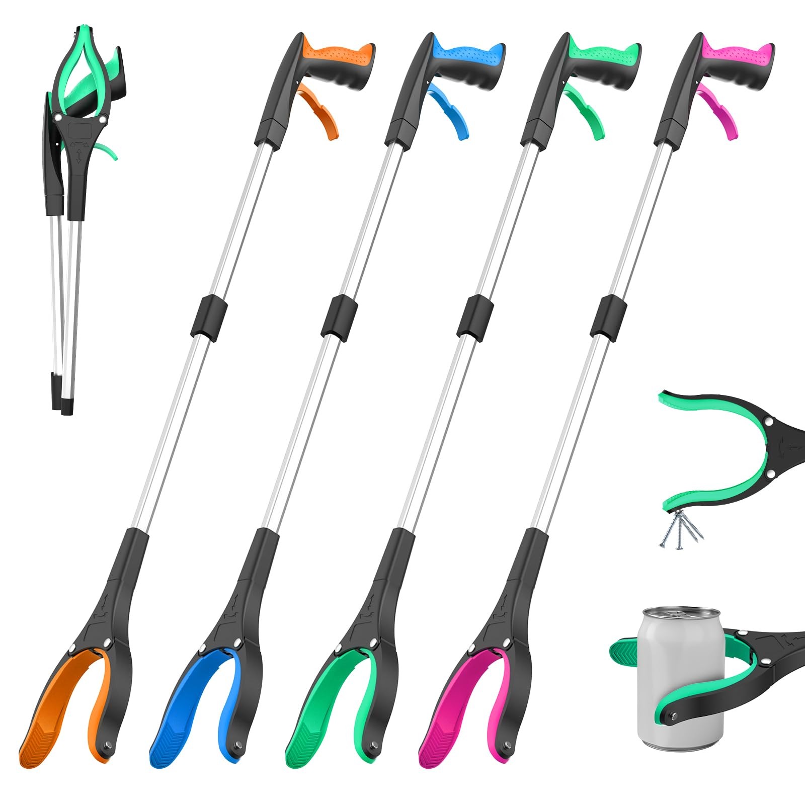 Rewkcy Trash Grabber Tool 4 Pack 32 Inch Heavy Duty Litter Picker Upper 360