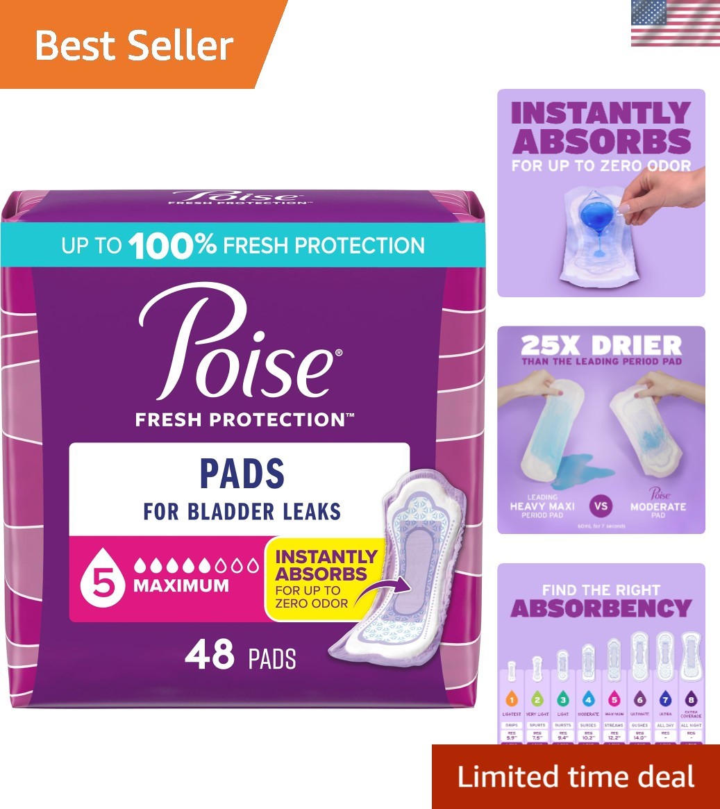 Ultimate Comfort Poise Incontinence & Postpartum Pads, 48 Count, Regular Length