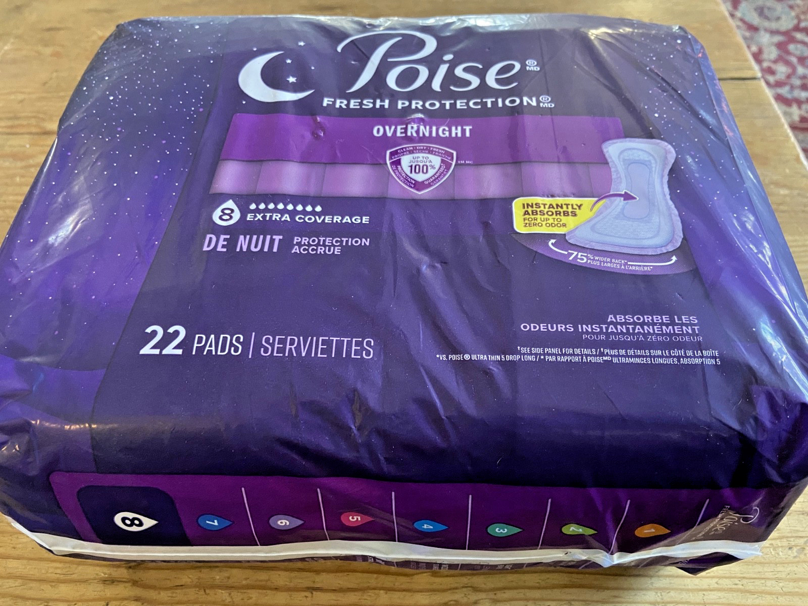 Poise Overnight Pads | Extra Coverage | 8 Drop Absorbency | 22 Count