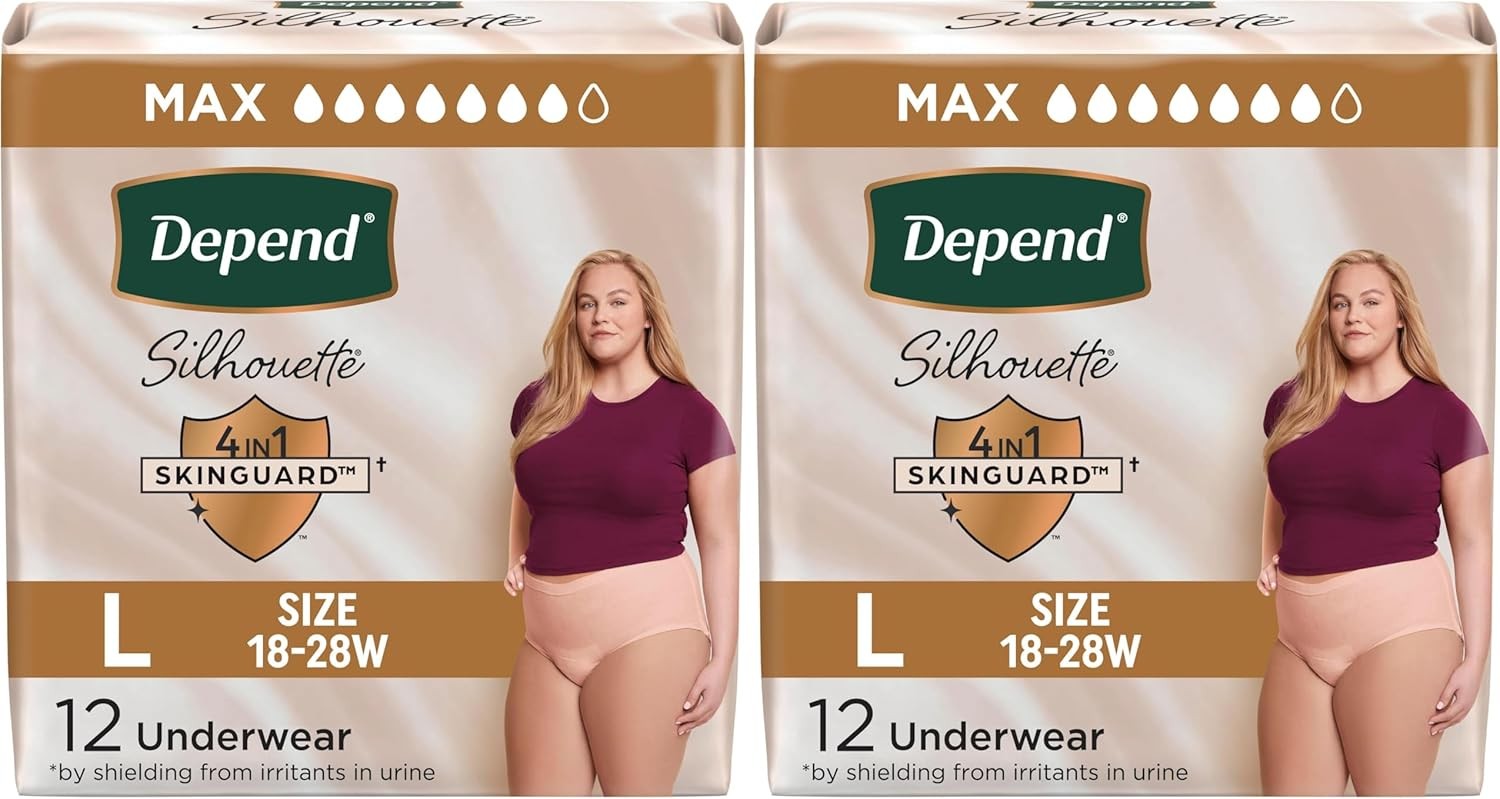 Depend Silhouette Adult Diapers, Incontinence & Postpartum Large – Pink 24 CT