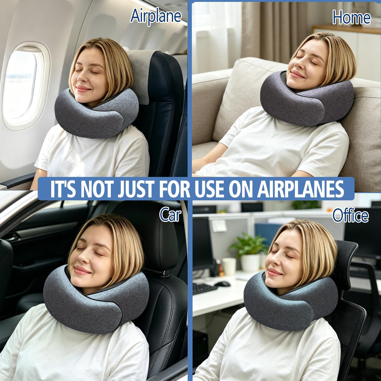 BOLEISE Travel Pillow, Neck Pillow for Airplane, Ergonomic Memory J10, Grey