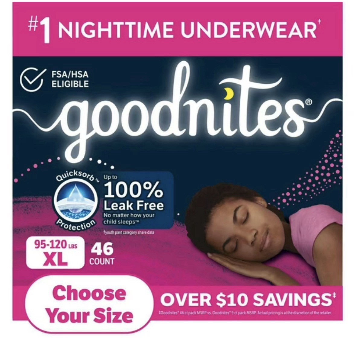 2 Pack Goodnites Nighttime Leak Free Underwear For Girls (Size XL) – 46 Count