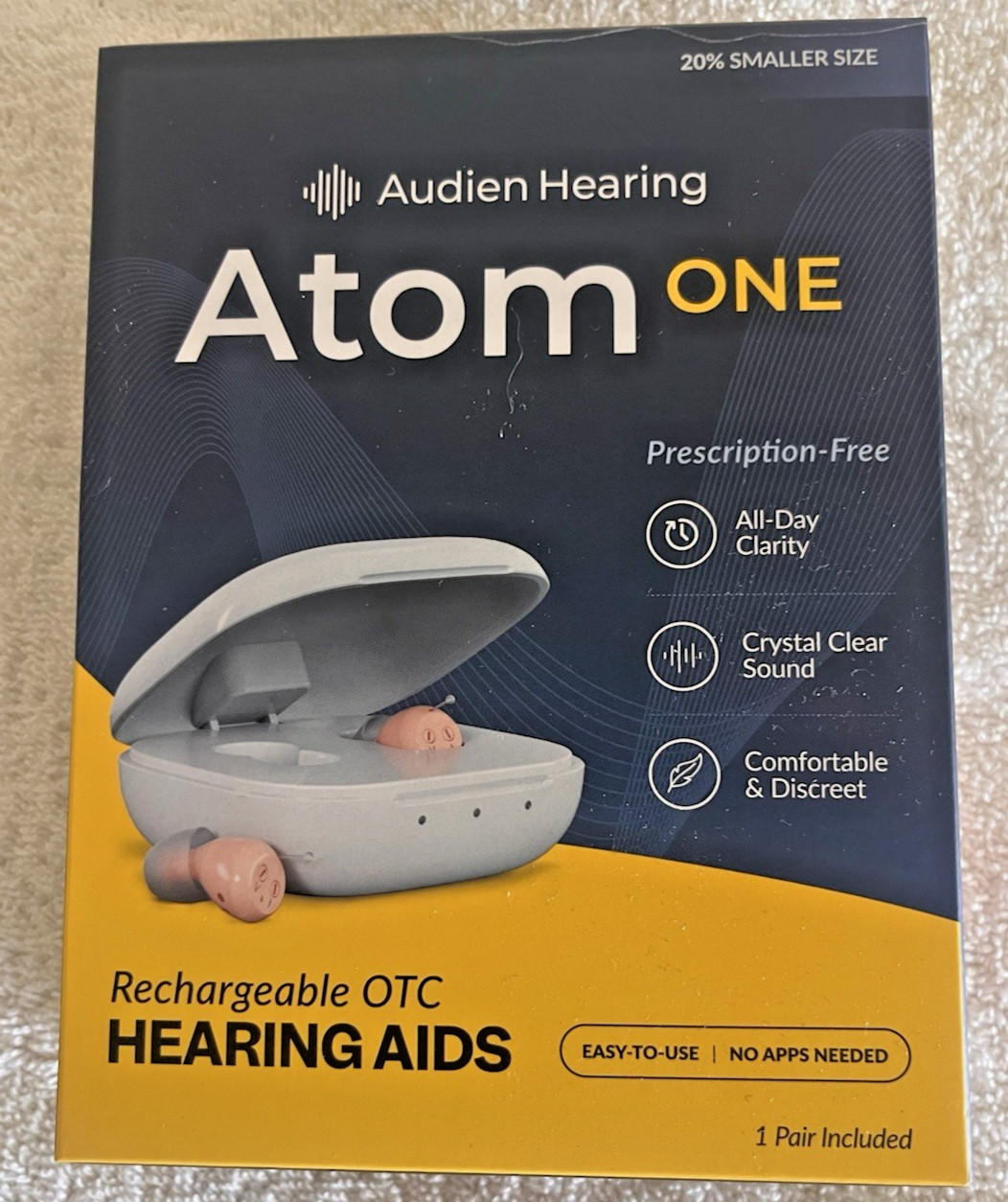AUDIEN HEARING ATOM ONE RECHARGEABLE OTC HEARING AIDS :BEIGE”