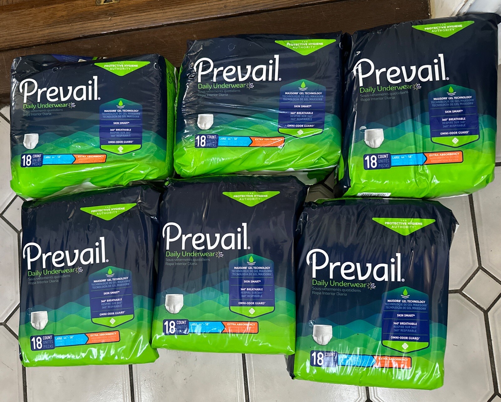 PREVAIL Six Bags 108 Pairs Underwear Moisture Proof Barrier Extra Strong Size L