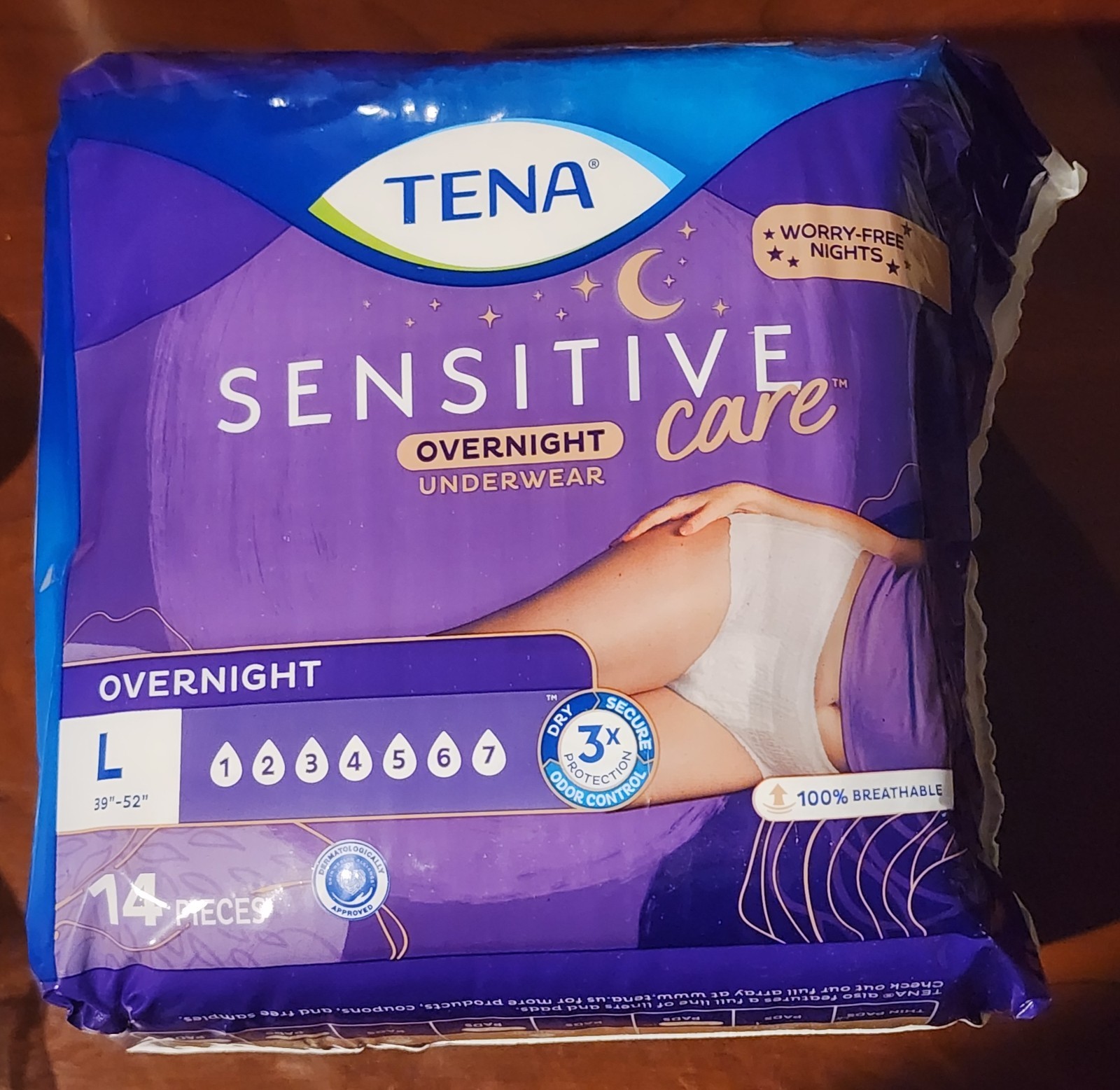Tena Sensitive Care, 14 pkg, Large, Women’s Overnight Disposable Underwear