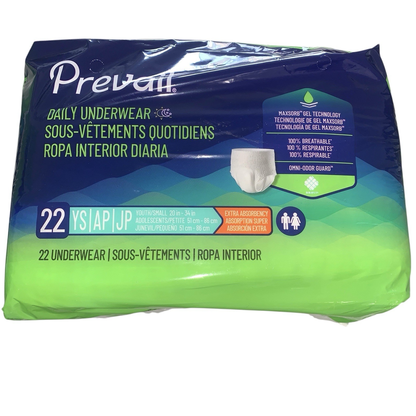 4 Packages Prevail PV511 Incontinence Pants 22 Count Each 88 Total Youth Small