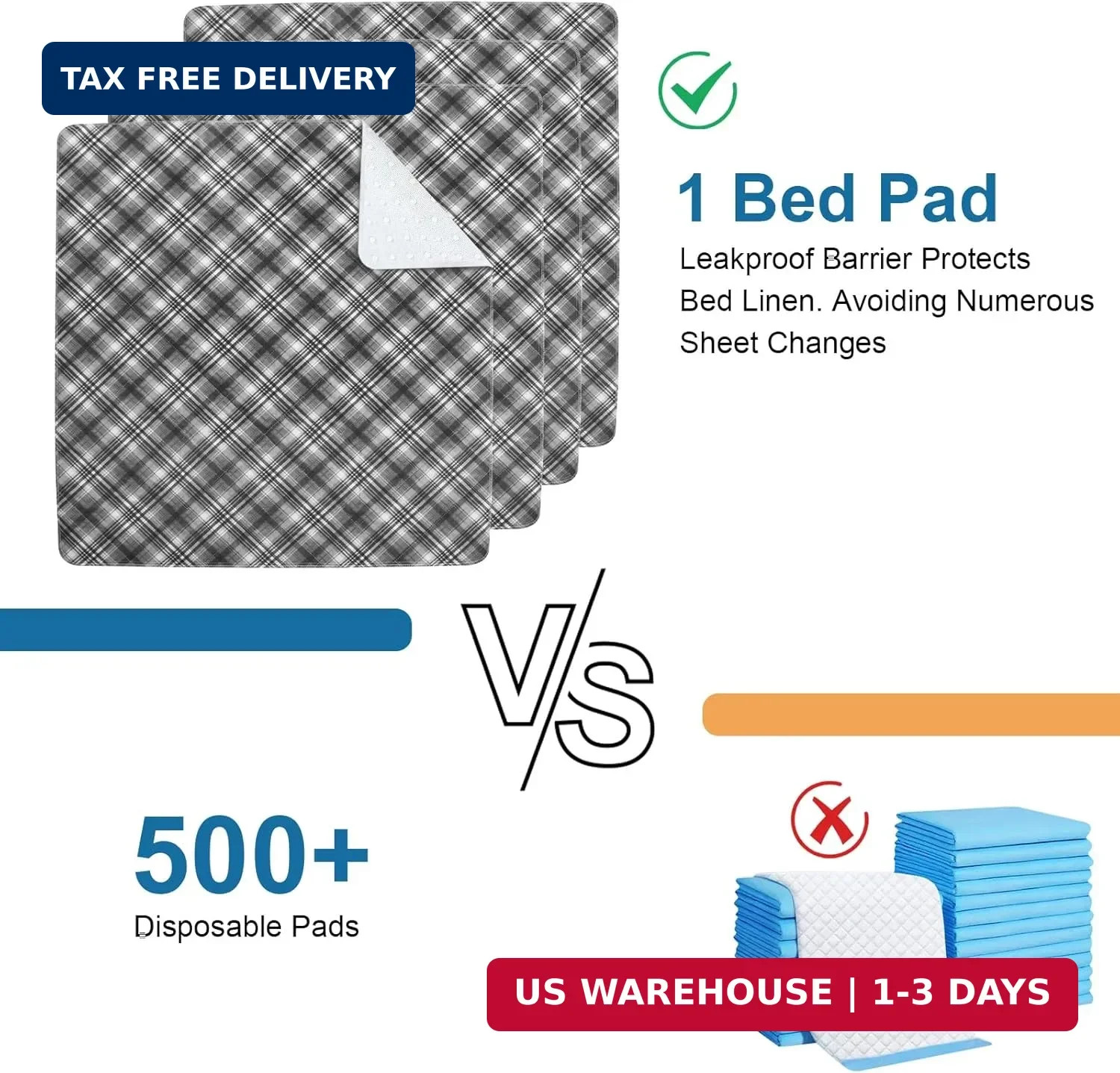 Washable Waterproof Incontinence Bed Pads – 34″ x 36″(4 Pack) , Reusable Heavy A