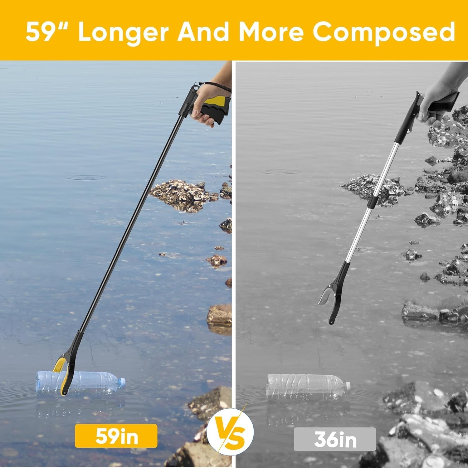 59in Extra Long Grabber Reacher Tool w’ Magnetic Tip & 360° Rotating Anti Slip