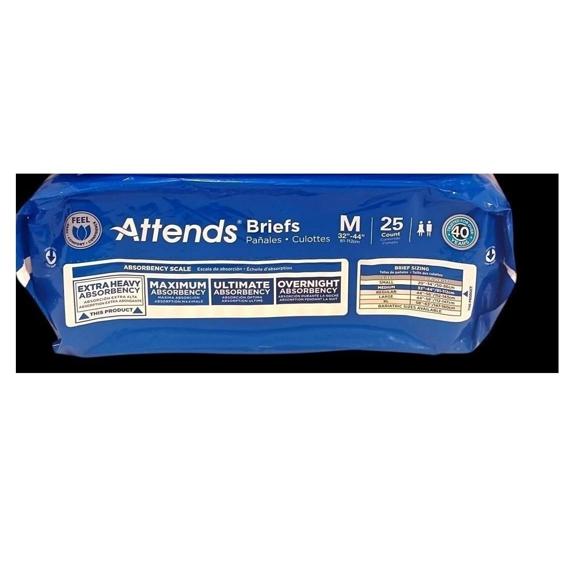 Attends Adult Brief Diapers Extra Heavy Absorbency Size Medium 32-44″ 25 Count