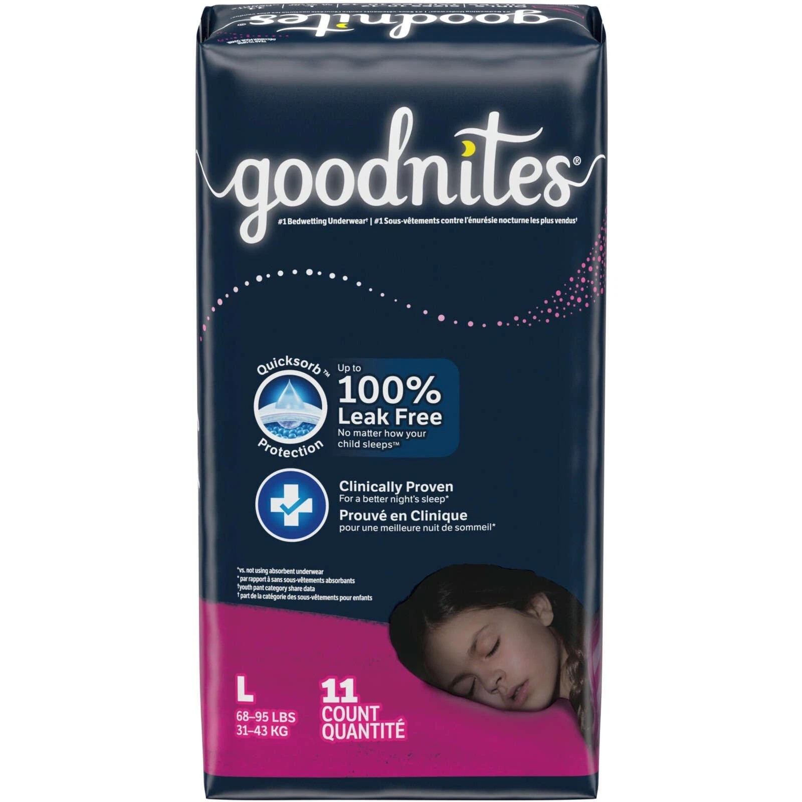GoodNites Girls’ Nighttime Bedwetting Underwear 11 Count – Size Large 68-95 lbs