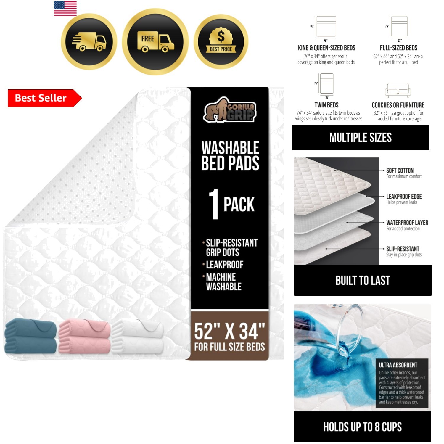 Washable Underpads, Waterproof Reusable Heavy Absorbency Incontinence Bed Pad…