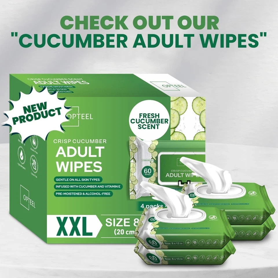 Adult Wipes for Elderly 8″x13″ 240ct 4 Packs of 60 Large Soft Body Wipes
