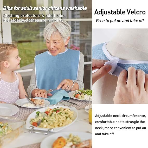 2× Washable Adult Bibs Eating Clothing Protectors Easy to Clean & Crumb Catcher