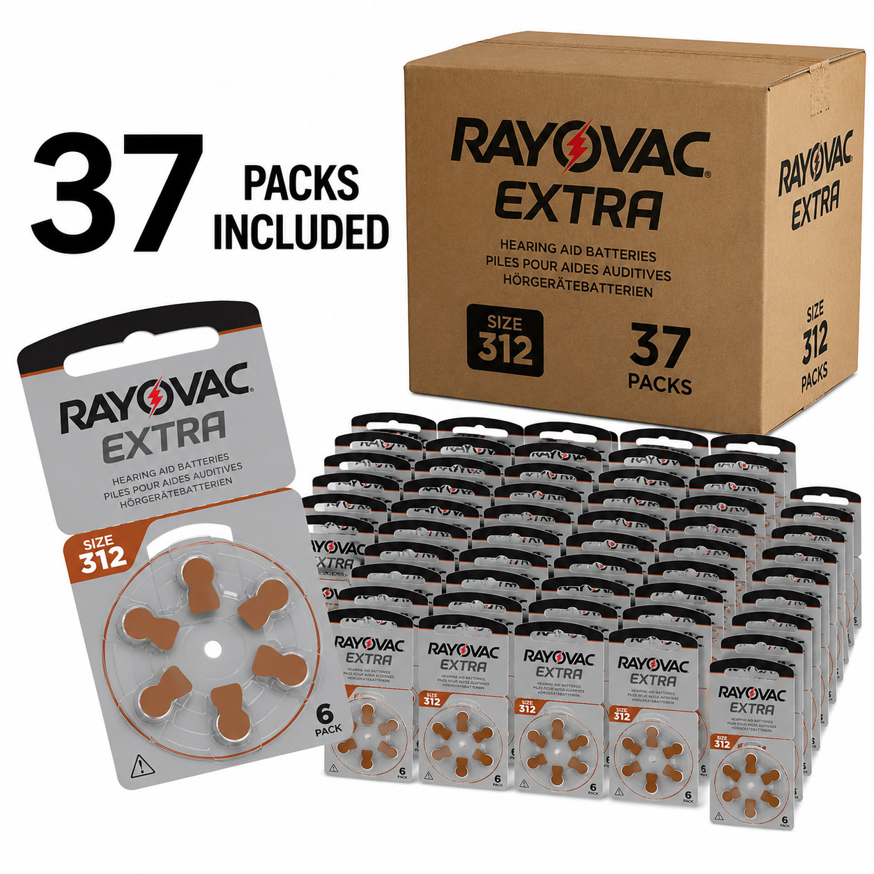 222x Rayovac 312 Hearing Aid Batteries Size 312 PR41 Coin Cell 1.45V